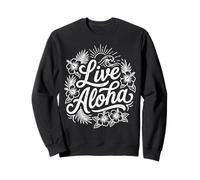 Live Aloha Hawaiian Script Hibiscus Wave Tropical Island Sweatshirt