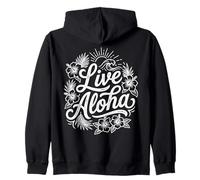Live Aloha Hawaiian Script Hibiscus Wave Tropical Island Zip Hoodie