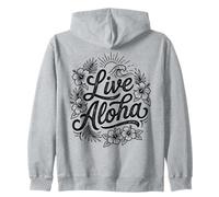 Live Aloha Hawaiian Script Hibiscus Wave Tropical Island Zip Hoodie