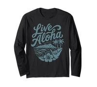 Live Aloha Shaka Surf Wave Hibiscus Hawaii Diamondhead Art Long Sleeve T-Shirt