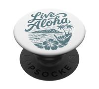 Live Aloha Shaka Surf Wave Hibiscus Hawaii DiamondHead Art PopSockets Adhesive PopGrip