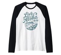 Live Aloha Shaka Surf Wave Hibiscus Hawaii Diamondhead Art Raglan Baseball Tee