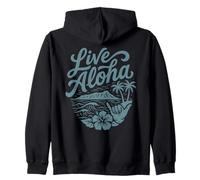 Live Aloha Shaka Surf Wave Hibiscus Hawaii DiamondHead Art Zip Hoodie