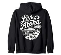 Live Aloha Shaka Surf Wave Hibiscus Hawaii DiamondHead Art Zip Hoodie