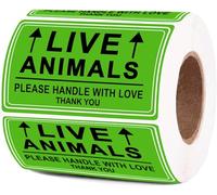Live Animals Handling Stickers, 2x3 Inch, Fluorescent Green, 250 Adhesive Labels Handle with Love Stickers