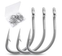 Live Bait Hooks Saltwater, 50pcs O'shaughnessy Circle Hooks Short Shank Stainless Steel Fishing Hooks in-Line Point Fishing J Hooks for Catfish Tuna Bass Salmon 4/0