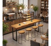 Live Edge Bar Table, Solid Wood Dining Table with Black Metal Legs, Narrow High Table for Kitchen, Breakfast Bar, Home Bar, Cafe & Pub - Rustic Style