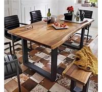 Live Edge Farmhouse Dining Table - Industrial Solid Wood Rectangle Table for 2-8 Stylish Kitchen Table with Durable Wooden Top & Sturdy Metal Base - Perfect for Dining Room