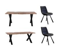 Live Edge Large Acacia Wooden Dining Table Set With 2 Chairs And 1 Bench
