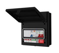 LIVE Electrical AGU8-SRTB/B 8 Way IP65 Black Metal Garage/EV Charging Unit with 100 Main Switch, 40A Type A DP RCBO B Curve & 20/40kA DP Type 2 SPD