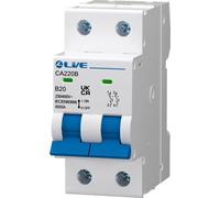 LIVE Electrical CA220B Double Pole 20A B Curve 6kA MCB