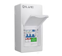LIVE Electrical LSGU63620 4 Way IP40 Metal Garage Unit with 63A 30mA Type A RCD, B6A/B20A MCB
