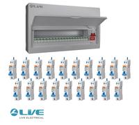 LIVE Electrical LSMC22M-SP 19 Usable Way 20/40kA T2 SPD Metal Consumer Unit & 19 AMR Type A Bi-Directional RCBOs