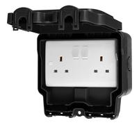 LIVE Electrical WJ2G2P-B Weatherproof IP66 2 Gang 13A Double Pole Switched Socket - Black