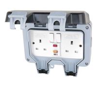 LIVE Electrical WPR2G13A Weatherproof IP66 13A 2 Gang Type A RCD Protected Switched Socket