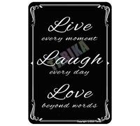 Live Every Moment Laugh Every Day Love Beyond Words Black Background for Room,Home,Bedroom,Farmhouse Metal Vintage Tin Sign Wall Decoration 12x8 inches