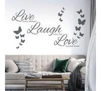 Live Every Moment, Laugh Every Day, Love Beyond Words - Decal Wall Art Sticker [Large] [Dark Grey]