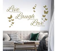 Live Every Moment, Laugh Every Day, Love Beyond Words - Decal Wall Art Sticker [Large] [Gold]