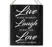 Live Every Moment Laugh Every Day Wood Sign Rustic Live Laugh Love Wooden Hanging Plaque for Home Wall Art Decoration 8 x 10 Inches Present