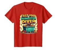 Live Fast Eat Trash Raccoon Dumpster Diving Funny T-Shirt, Kids, Red, 10 Years