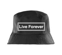 Live Forever Bucket Hat - Retro Indie Rock Fisherman Hat for Adults, Bold Slogan Summer Festival Cap - Black L/XL