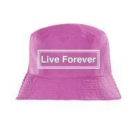 Live Forever Bucket Hat - Retro Indie Rock Fisherman Hat for Adults, Bold Slogan Summer Festival Cap - Pink L/XL