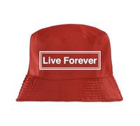 Live Forever Bucket Hat - Retro Indie Rock Fisherman Hat for Adults, Bold Slogan Summer Festival Cap - Red L/XL
