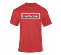 Live Forever T-Shirt - Bold Slogan Retro Indie Rock Tee for Adults, Music-Inspired Streetwear Top - Red S
