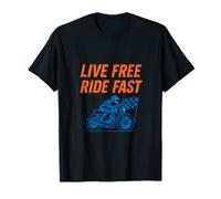 Live Free Ride Fast Motorcycle Racing Print T-Shirt
