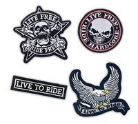 Live Free Ride Free, Live to Ride Biker Rider Badges Iron or sew on Embroidered Patches Set