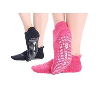 Live Happy Be Healthy Women's Non-Slip Yoga Barre Pilates Hospital Maternity Sock W/Grips Men, 2 Pack Black Pink, One Size