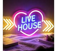 Live House Neon Signs for Wall Decor Neon Light Up Letters Sign Dimmable USB Powered Music Neon Lights Business Led Sign for Bedroom Home Bar Wall Music Studio Rec Room Game Party Decor 16.5”x9”