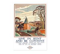 Live in Kent and be Content Print, British Railways Poster, Vintage UK Wall Art, Framed Retro Decor, Gift Idea, Archival Matte, A3 (Print Only) - 42x29.7cm