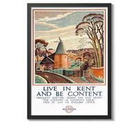Live in Kent and be Content Print, British Railways Poster, Vintage UK Wall Art, Framed Retro Decor, Gift Idea, Archival Matte, A5 (Framed) - 21x14.8cm