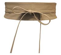 Live It Style It Women's Obi Belt Wide Lace Waist Band Faux Leather Cinch Tie up One Size Boho (Beige Leather)