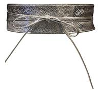 Live It Style It Women's Obi Belt Wide Lace Waist Band Faux Leather Cinch Tie up One Size Boho (Silver Leather)