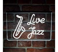 Live Jazz Music LED Neon Sign - Multicolour Sax Wall Light for Bar, Pub, Blues Club, Home Décor Studio - USB powered (White)