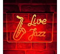 Live Jazz Music LED Neon Sign - Multicolour Sax Wall Light for Bar, Pub, Blues Club, Home Décor Studio - USB powered (Red)