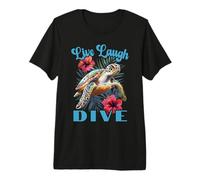 Live Laugh Dive Sea Turtle and Hibiscus Design Premium T-Shirt