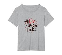 Live, Laugh, Lick: Playful Dog Lover Quote T-Shirt, Women's Plus, Heather Grey, 3X