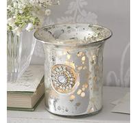 Live Laugh Love Antique Silver Glass Tea Light Holder-Fluted with Diamante Brooch Set Of 3