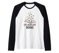 Live Laugh & Love Books Reading Butterfly Book Lover Bookish Raglan Baseball Tee