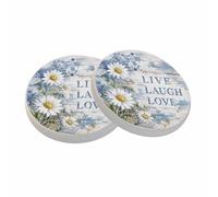 Live Laugh Love Daisy Flowers on Old Wooden Absorbent Drink Coaster Set of 2 Unique Beer Beverage Coasters for Coffee Table Cup Bar Cute Cork Ceramic Coasters