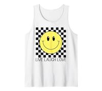 Live Laugh Love Happy Retro 70s Smile Checkered Smiling Face Tank Top