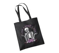 Live Laugh Love Just Kidding Black Tote Bag - Skull Skeleton Goth Swear Explicit Emo Rock Roll Punk Skater Flower Rose Girly Adult F*ck This Place Gift Present