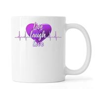 Live Laugh Love Violet Heart Beat Ceramic Tea Coffee Mug White