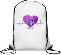 Live Laugh Love Violet Heart Beat Gym Sack Casual Drawstring Bag White