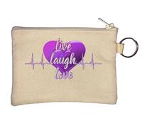 Live Laugh Love Violet Heart Beat Key Chain Coin Purse Beige