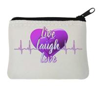 Live Laugh Love Violet Heart Beat Neoprene Coin Purse Pouch 10x11cm White