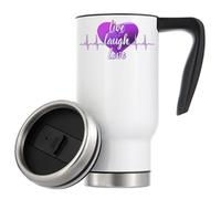 Live Laugh Love Violet Heart Beat Vacuum Insulated Thermal Travel Coffee Mug 480ml White